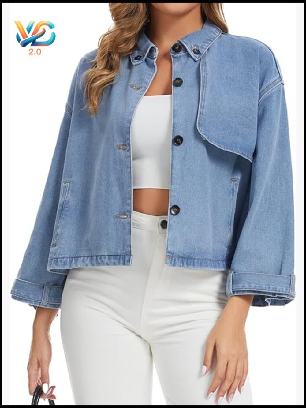 Women Denim Jacket Trench Coat Casual Button Down Long Sleeve Trendy Jean Coats